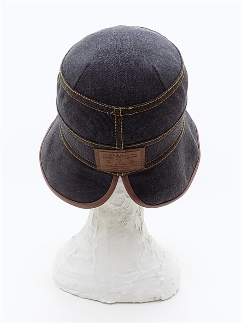 CLOCHE DENIM INTERNO IN RAFIA PROFILI IN PELLE SPACCO SUL RETRO