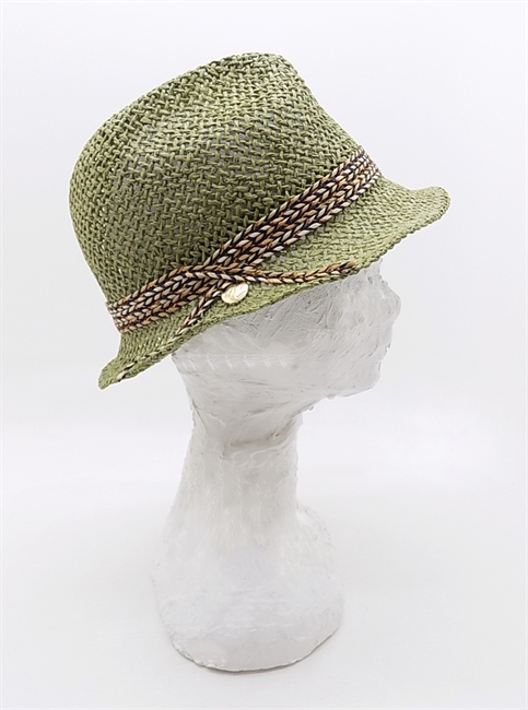 CAPPELLO IN CARTA TESSILE RITORTA VERDE CINTURINO INTRECCIATO