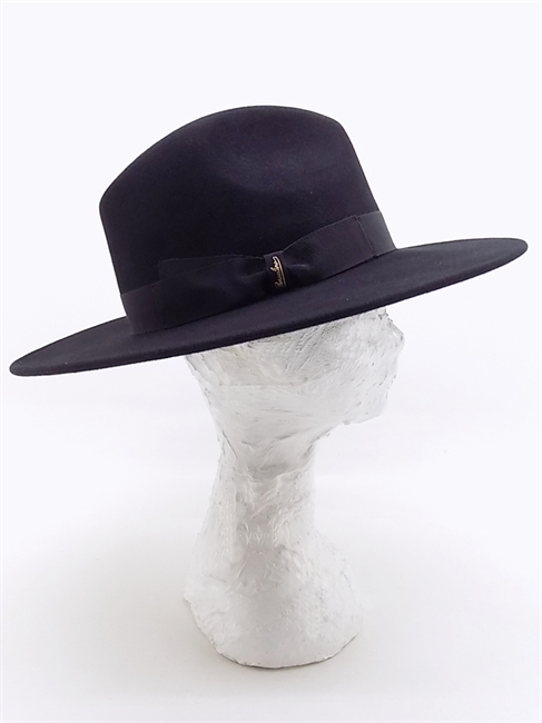 CAPPELLO FELTRO LANA FINE NERA NASTRO E FIOCCO IN GROS-GRAIN-en