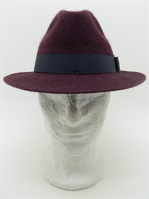 VICTOR IN FELTRO DI LAPIN BURGUNDY E NASTRO IN GROS-GRAIN GRIGIO