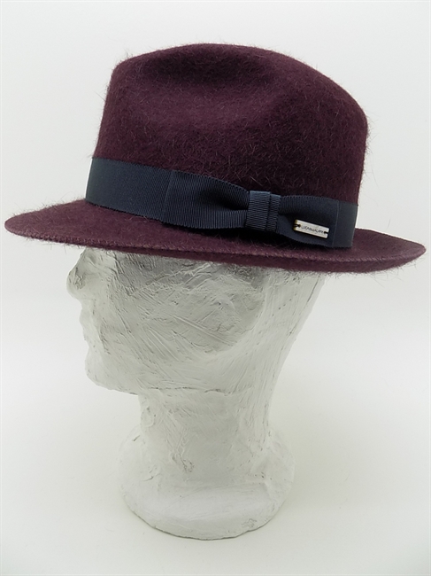 VICTOR IN FELTRO DI LAPIN BURGUNDY E NASTRO IN GROS-GRAIN GRIGIO