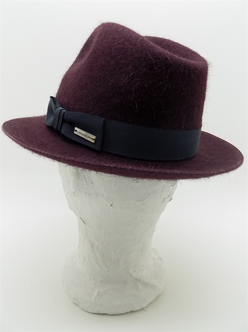 VICTOR IN FELTRO DI LAPIN BURGUNDY E NASTRO IN GROS-GRAIN GRIGIO