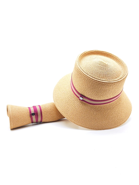 BEATRICE ARROTOLABILE A TESA LARGA IN TRECCIA DI CARTA BEIGE