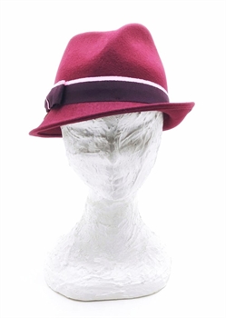 FEDORA A TESA PICCOLA IN FELTRO BORDEAUX CON GROS-GRAIN BICOLORE
