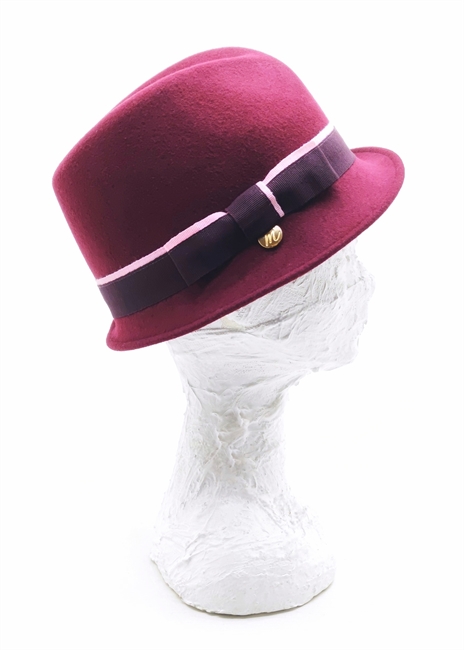 FEDORA A TESA PICCOLA IN FELTRO BORDEAUX CON GROS-GRAIN BICOLORE