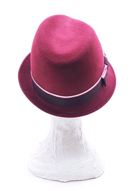 FEDORA A TESA PICCOLA IN FELTRO BORDEAUX CON GROS-GRAIN BICOLORE