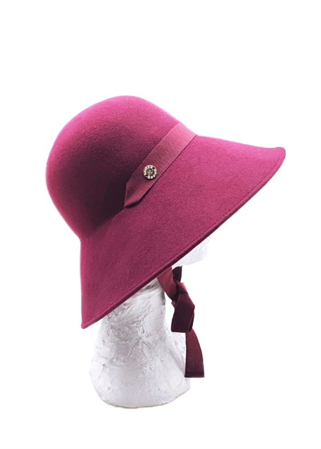 CLOCHE FELTRO BORDEAUX CON ASOLE E GROS-GRAIN PASSANTE IN TONO