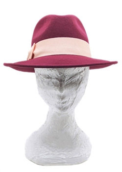 FEDORA A TESA MEDIA FELTRO BORDEAUX GROS-GRAIN ROSA A CONTRASTO