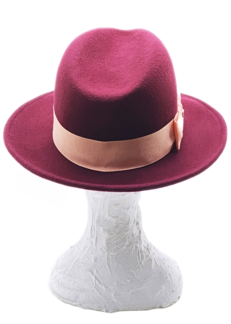 FEDORA A TESA MEDIA FELTRO BORDEAUX GROS-GRAIN ROSA A CONTRASTO