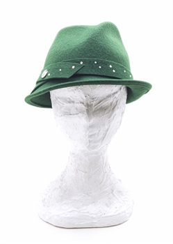 FEDORA TESA PICCOLA FELTRO VERDE BOTTIGLIA CINTURINO CON STRASS