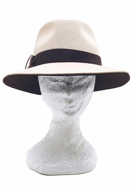 FEDORA IN FELTRO CON TESA BICOLORE BEIGE/MARRONE SCURO
