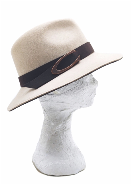 FEDORA IN FELTRO CON TESA BICOLORE BEIGE/MARRONE SCURO