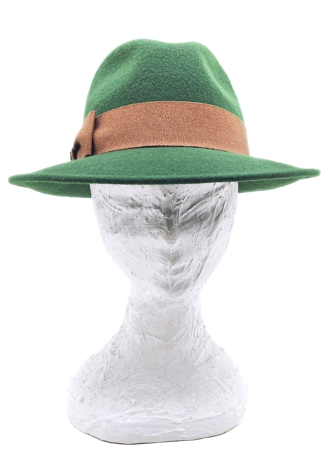 FEDORA A TESA MEDIA FELTRO VERDE GROS-GRAIN BEIGE A CONTRASTO