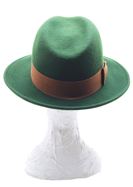 FEDORA A TESA MEDIA FELTRO VERDE GROS-GRAIN BEIGE A CONTRASTO