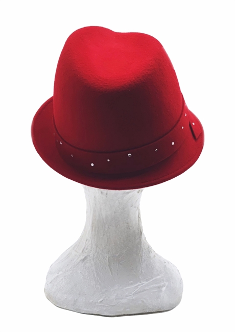 FEDORA TESA PICCOLA FELTRO ROSSO INDIA CINTURINO CON STRASS