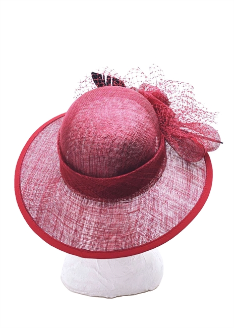 PAMELA SISAL BORDEAUX TESA MEDIA CON FIOCCO ROSE VELETTA E PIUMA