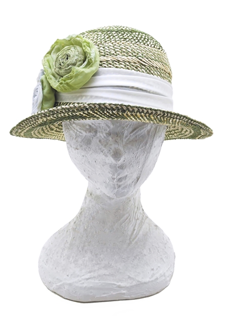 CLOCHE CARTA TESSILE TRAFORATA NASTRO ORGANZA IN SETA E ROSE