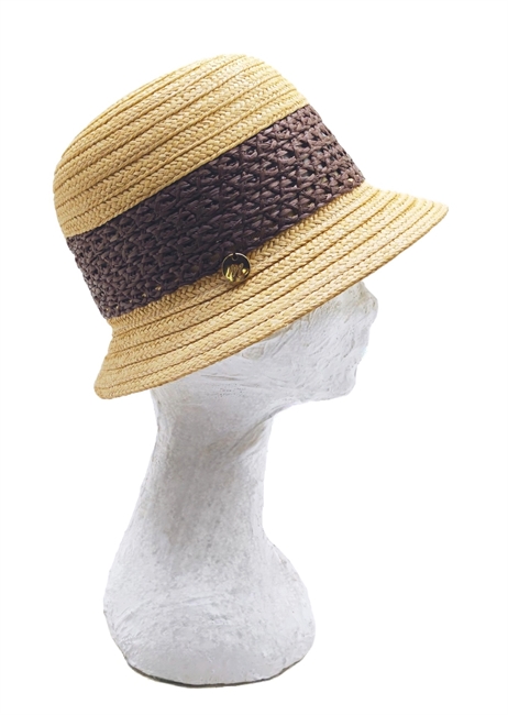 CLOCHE BEIGE CON TRECCIA CENTRALE IN CARTA TESSILE MARRONE