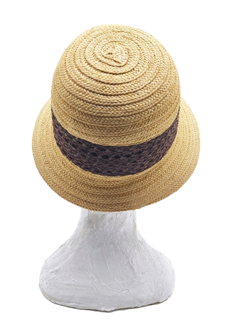 CLOCHE BEIGE CON TRECCIA CENTRALE IN CARTA TESSILE MARRONE