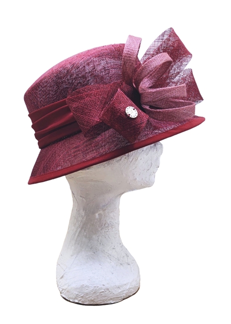 CLOCHE IN SISAL BORDEAUX CON FIOCCO IN TONO