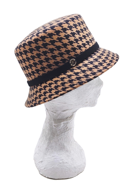 CLOCHE FELTRO IN FANTASIA PIED DE POULE BEIGE/NERA
