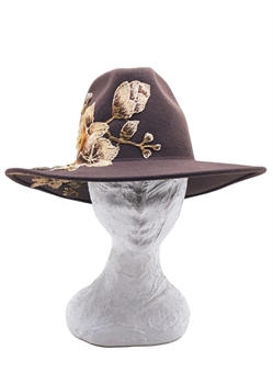 FEDORA FELTRO MARRONE CACAO CON APPLICAZIONI FLOREALI RICAMATE