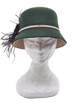 CLOCHE FELTRO BICOLORE VERDE/BEIGE FIORE RASO PIUME MARABU'