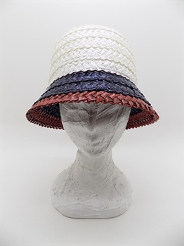 CLOCHE IN VISCOSA INTRECCIATA BIANCA BLU E BORDEAUX